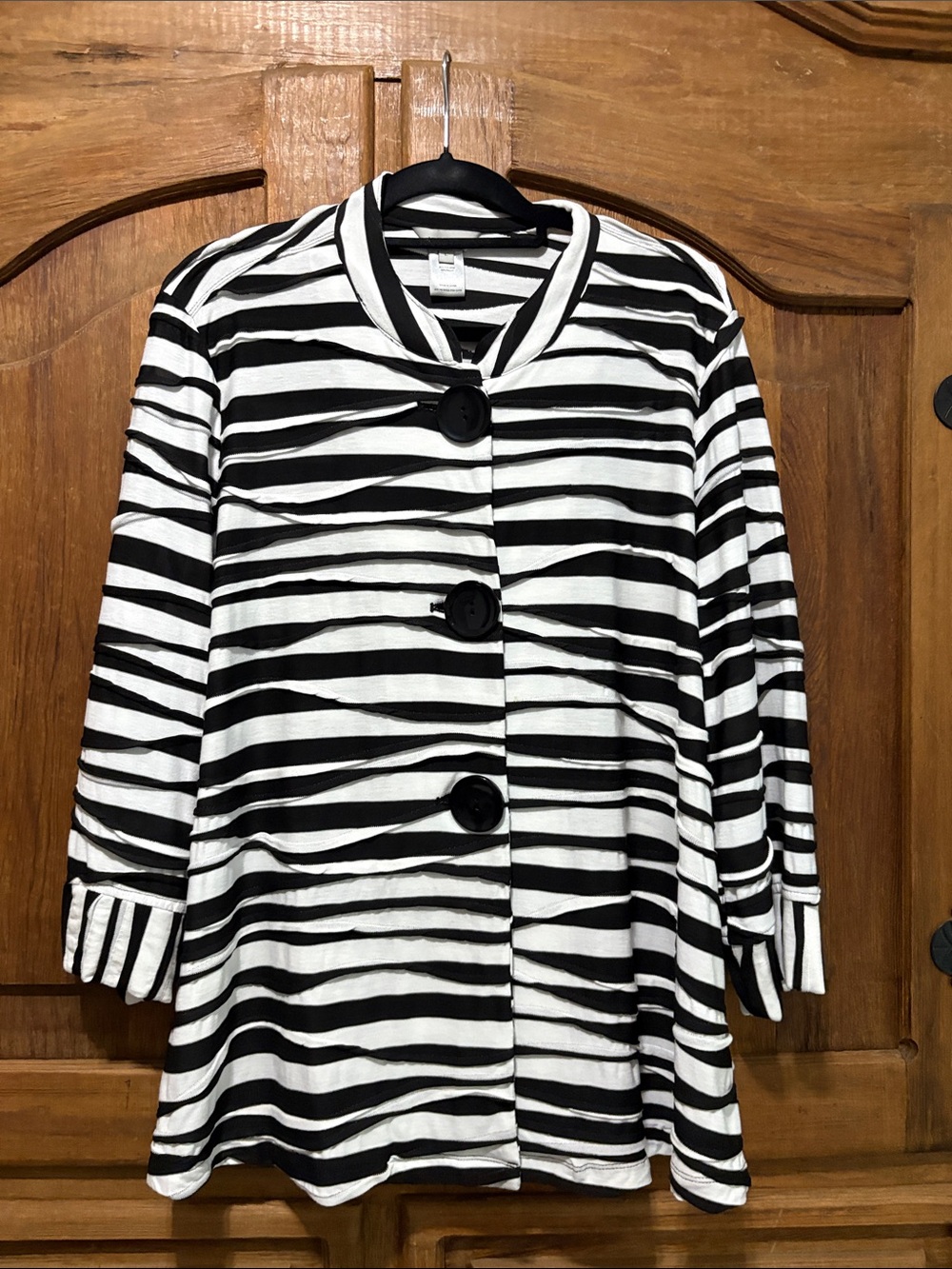 Multiples Black and White Striped Button-Front Jacket